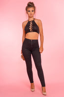 Black Halter Ring Crop Top