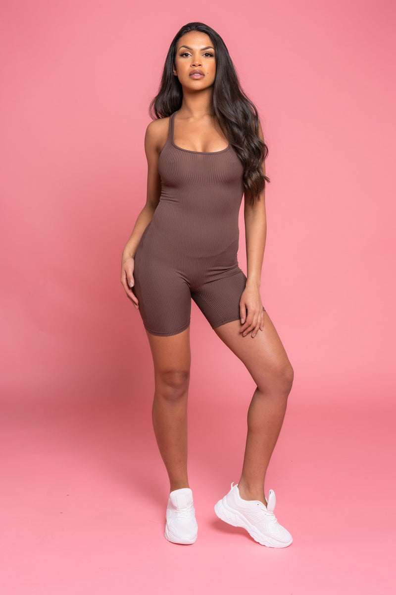Ribbed Brown Lounge Playsuit