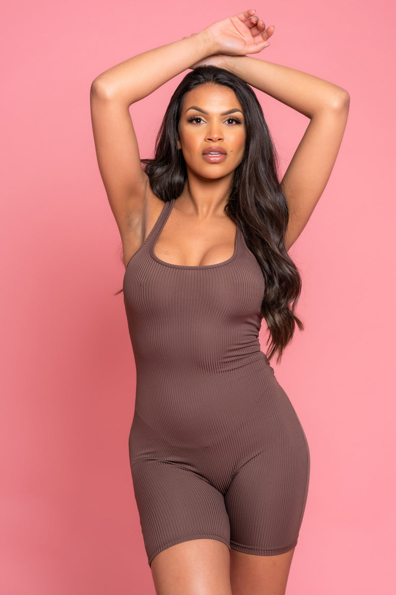 Ribbed Brown Lounge Playsuit