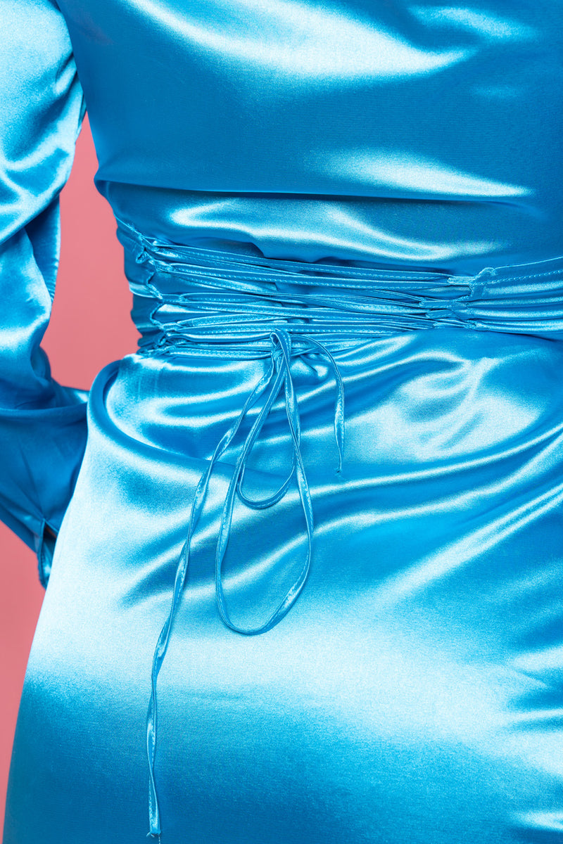 Satin Blue Corset Detail Dress