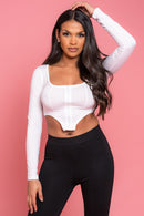 White Long Sleeve Crop Tee