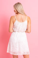 White Lace Waist Tie Dress