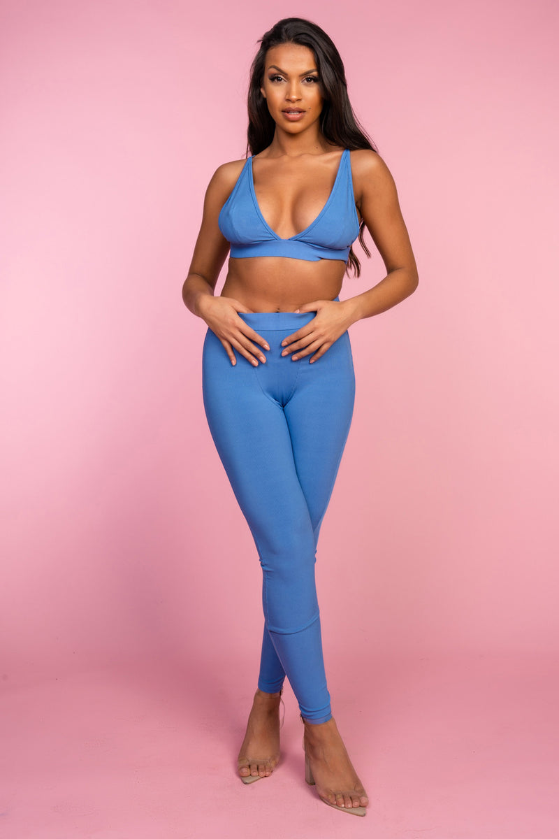 Blue Ribbed Lounge Gym Set