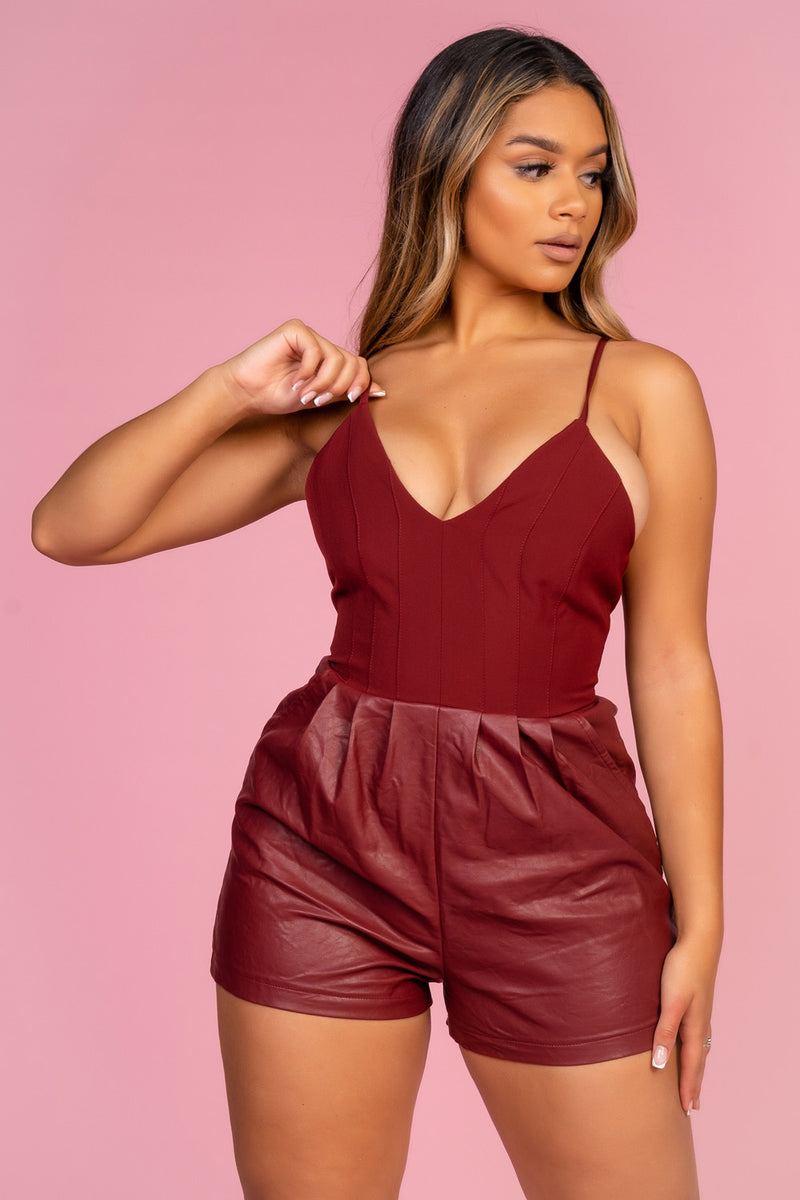 Red Pleather Playsuit - Mirror Image Style