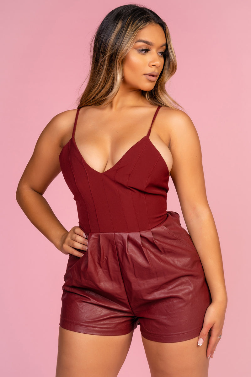 Red Pleather Playsuit - Mirror Image Style