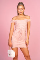 Pink Off Shoulder Mini Dress