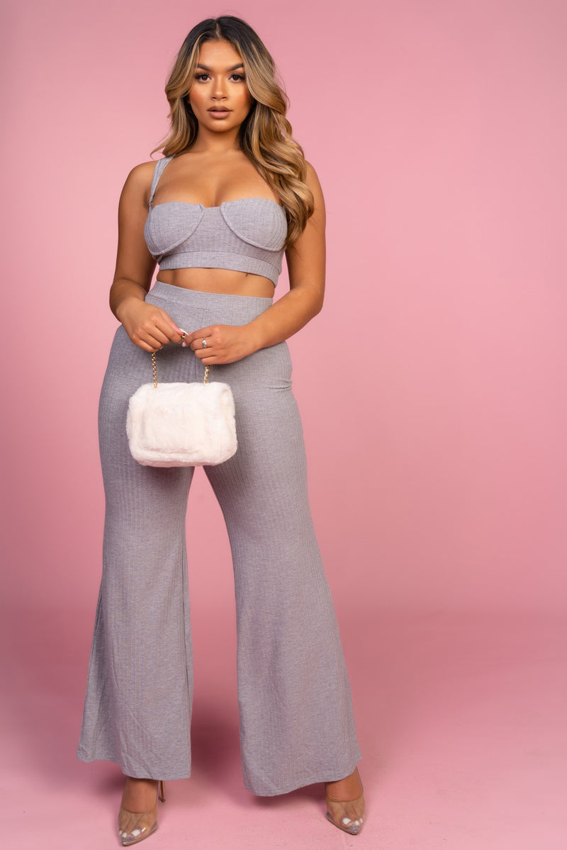 Grey Ribbed Trouser Co-Ord