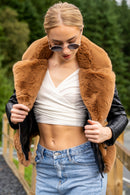 Brown Faux Fur Trim Jacket