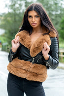 Brown Faux Fur Trim Jacket