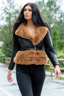 Brown Faux Fur Trim Jacket