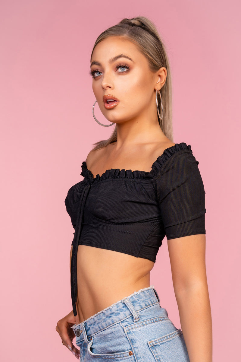 Off Shoulder Ribbed Crop Top